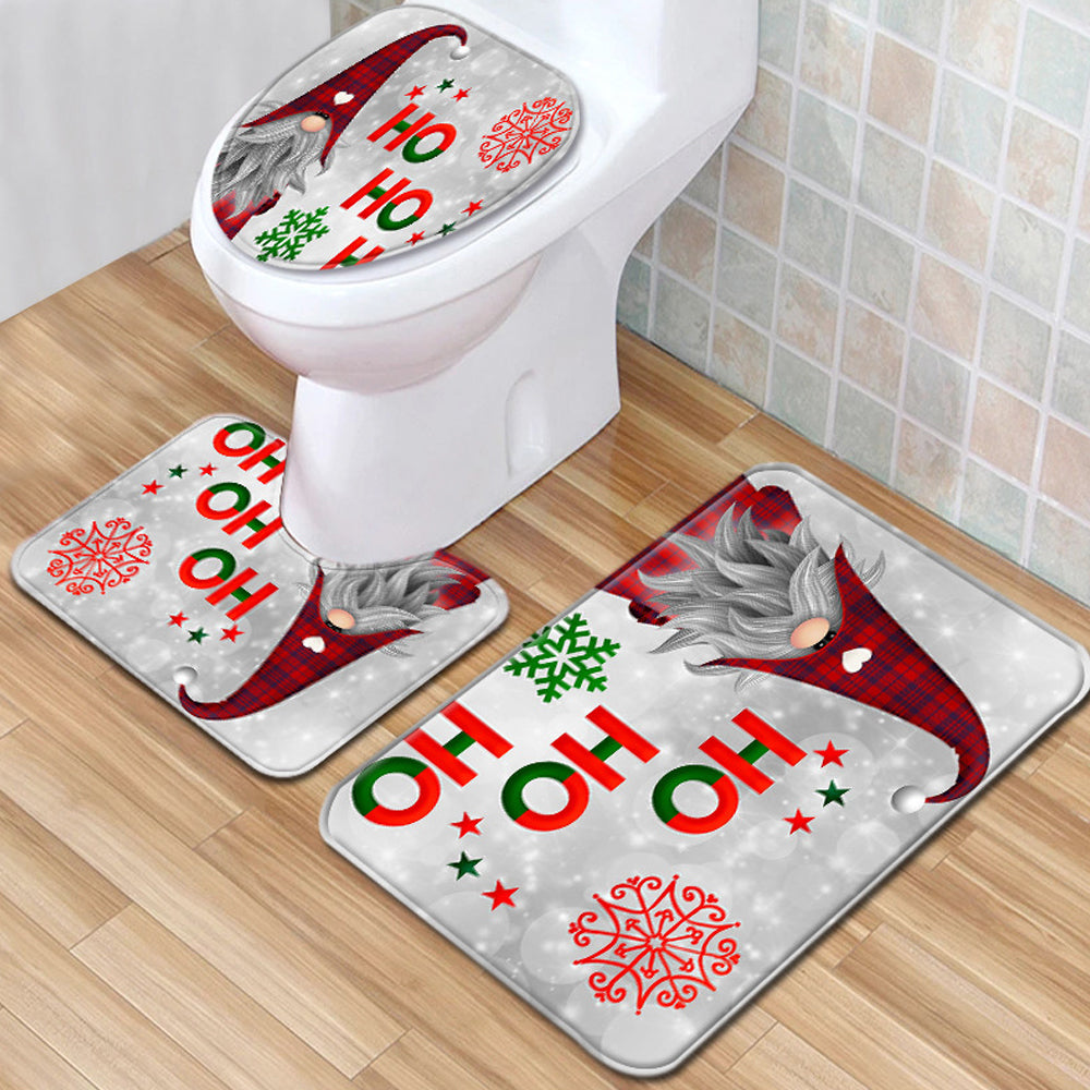 Christmas Non-Slip 3 PCs Bath Rugs Sets Toilet Lid Cover Toilet Mat Bathroom Decor