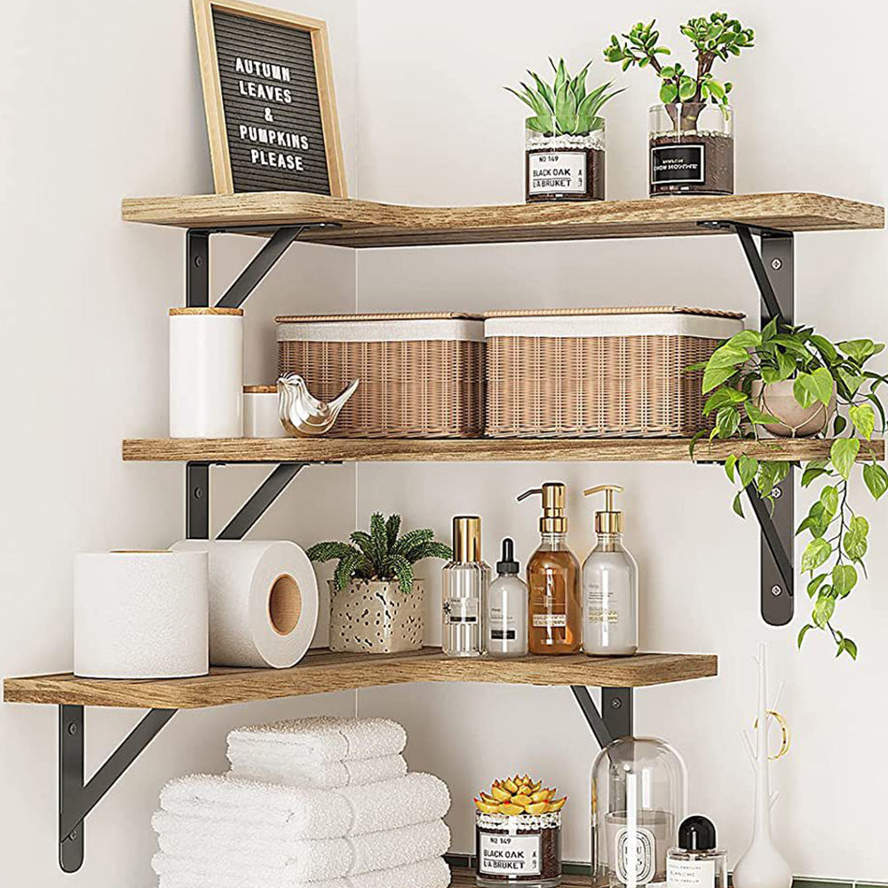 Corner Floating Shelves Set of 3 Wall Mounted Rustic Wood Storage Display Shelves