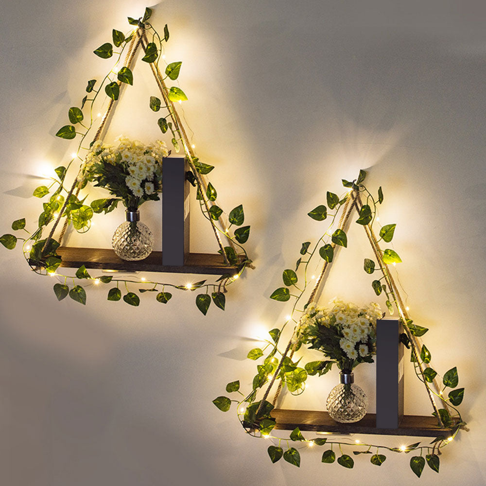 2Pcs Artificial Ivy LED Strip Wall Hanging Shelves Macrame Shelf for Bedroom