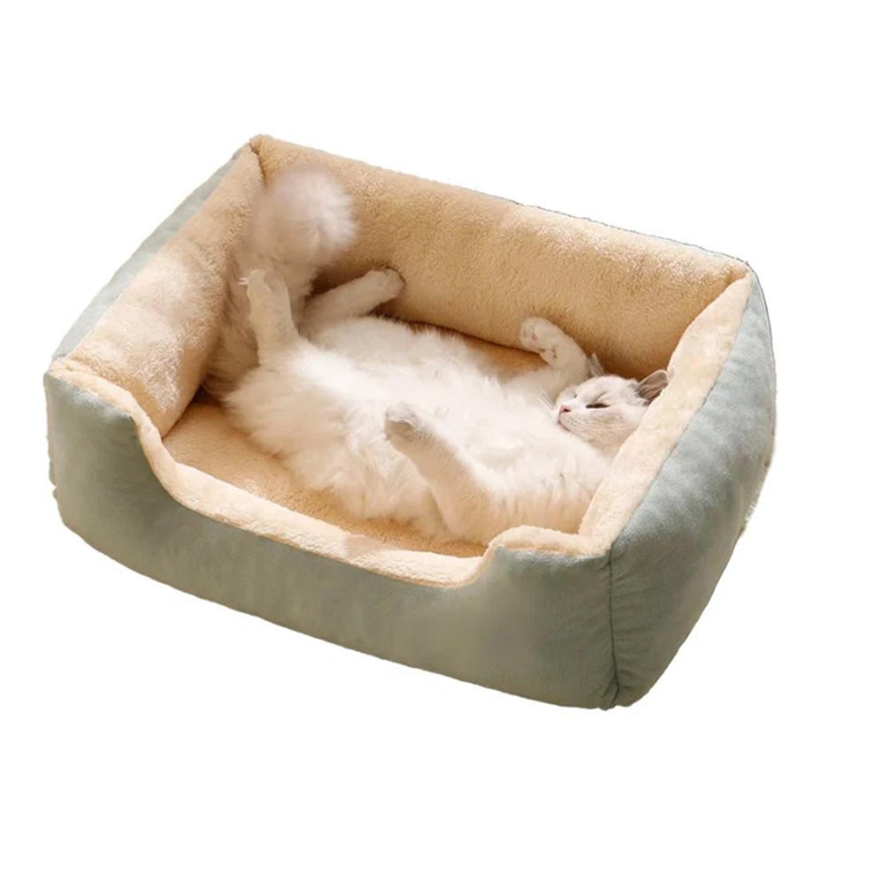 Rectangle Plush Pet Bed Dog Sofa Cozy Puppy Cat Bed-Green