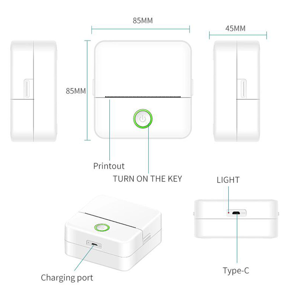 Mini Pocket Thermal Printer Wireless Bluetooth Photo with Printer Paper