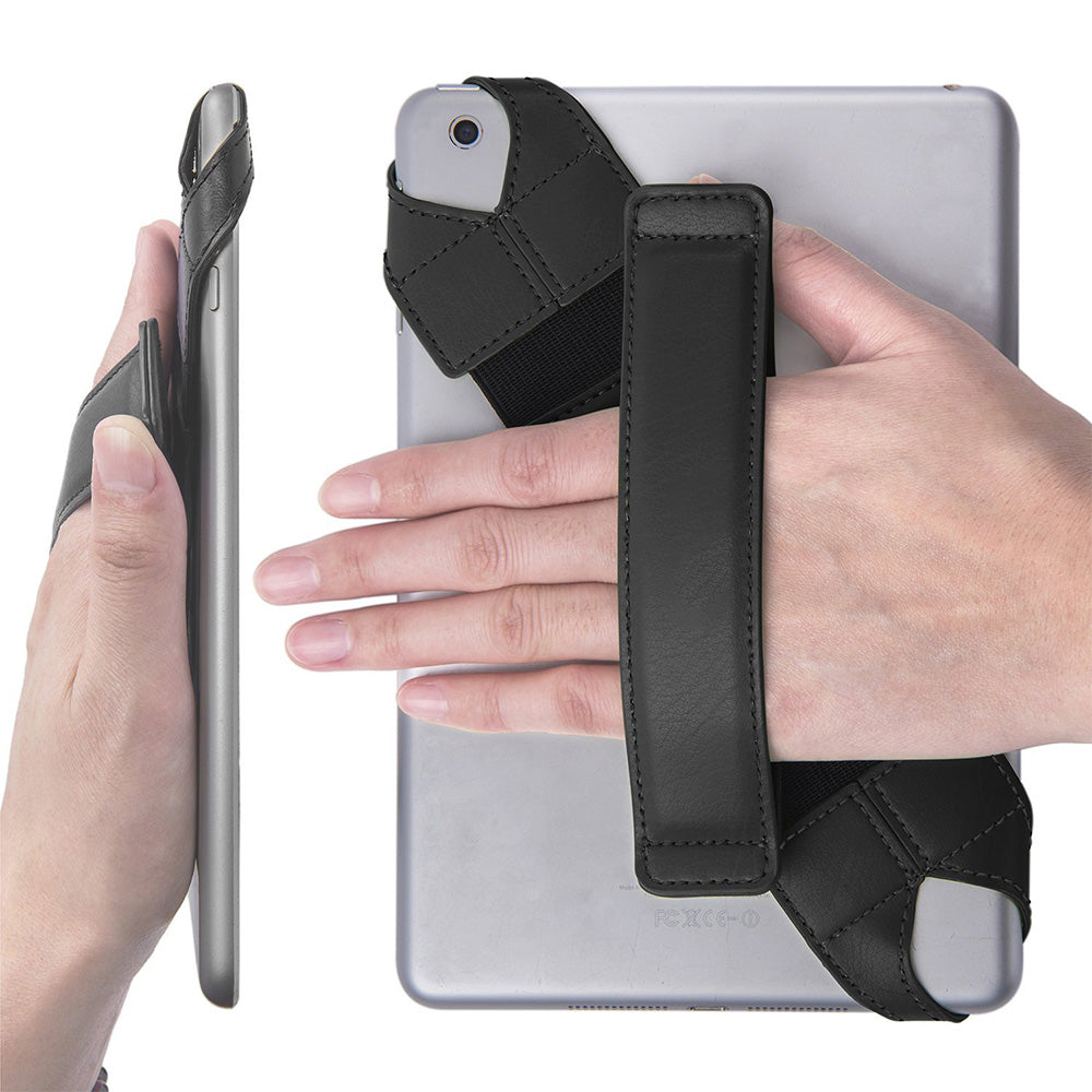360 Degree Rotating PU Leather Hand Strap Holder Stand for Tablets