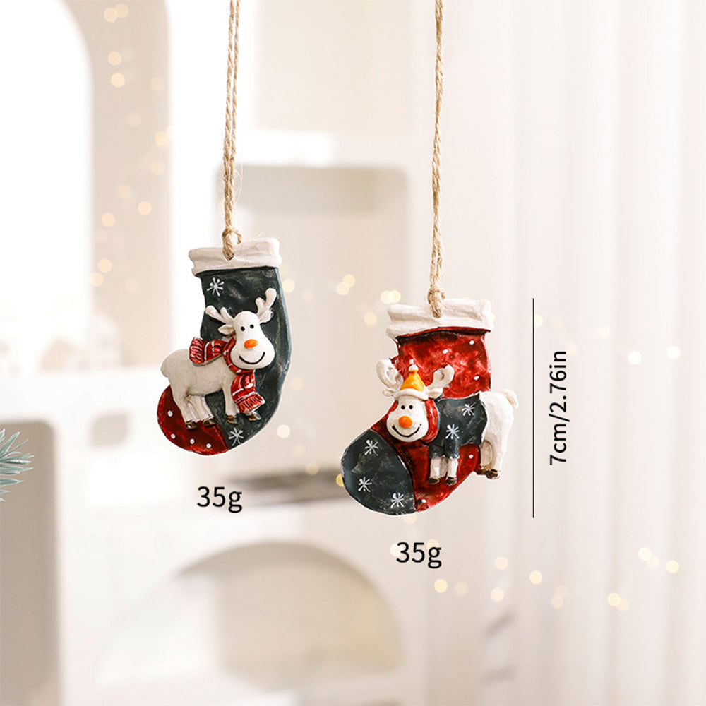 Resin Christmas Tree Ornaments 6 Pack Santa Snowman Stocking Sleigh Holiday Hanging Decorations