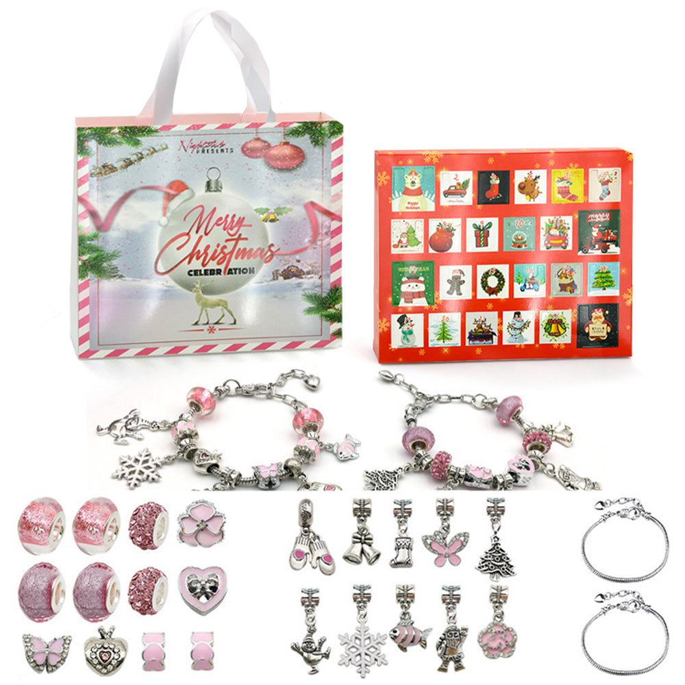 24 DAYS Christmas Advent Countdown Calendar Charm Bracelet and Necklace Making Kit