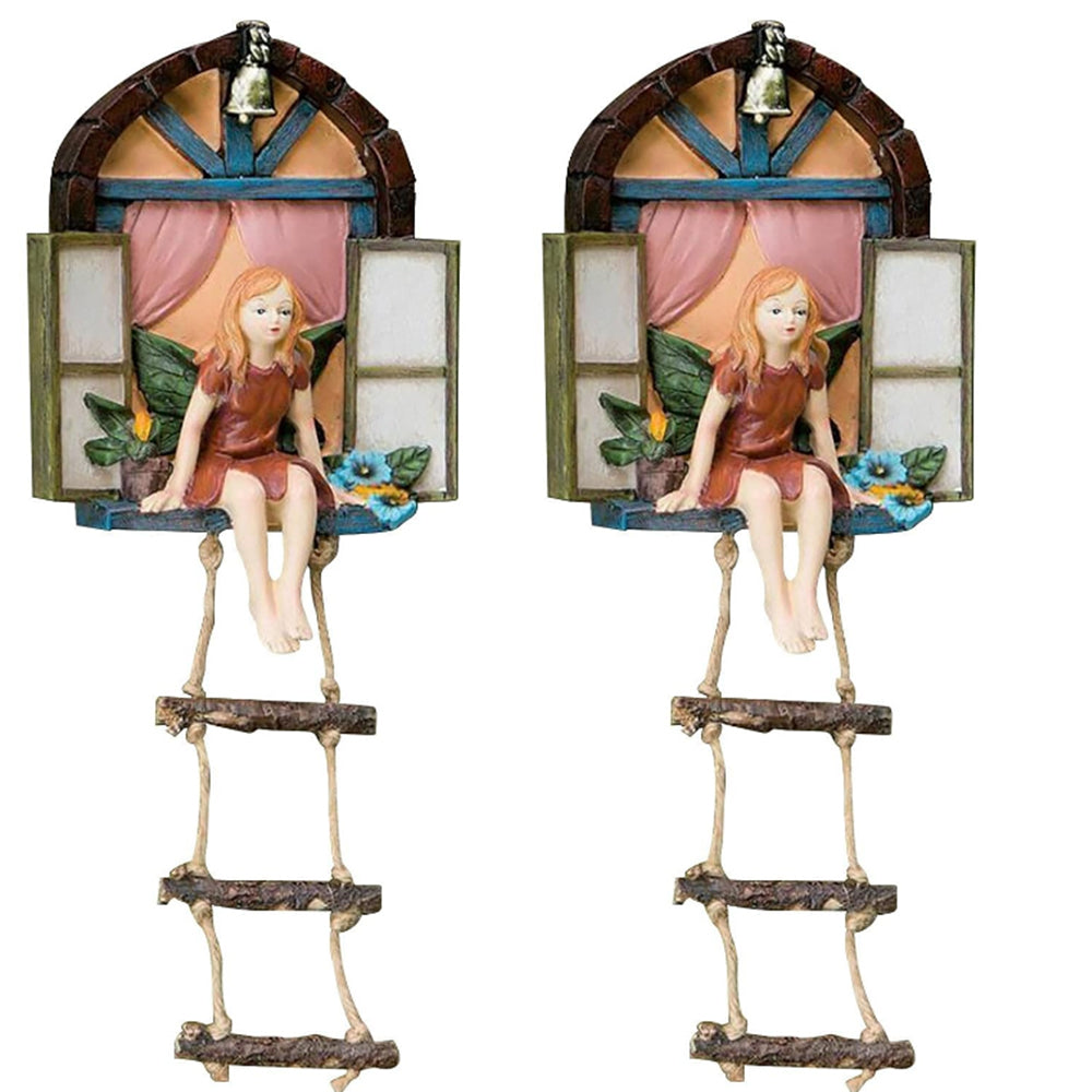 2Pcs Outdoor Garden Resin Fairy House Tree Hanging Statues