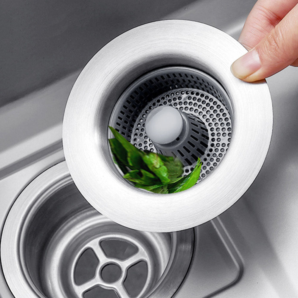Kitchen Sink Drain Strainer and Stopper Combo Stainless Steel Sink Aid