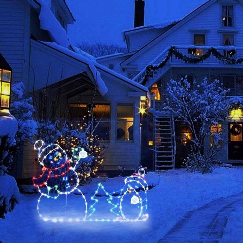 Stainless Steel Lighted Christmas Snowman Decoration With LED Light Strings Christmas Decorative Signage Light-Snowman And Penguin