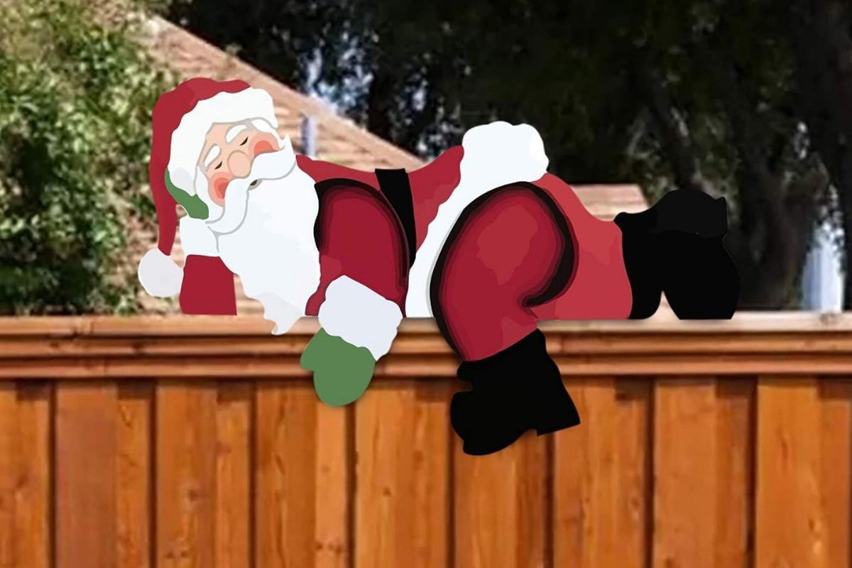 Christmas Fence Decoration Santa Claus Peeking Yard Garden Outdoor Sign