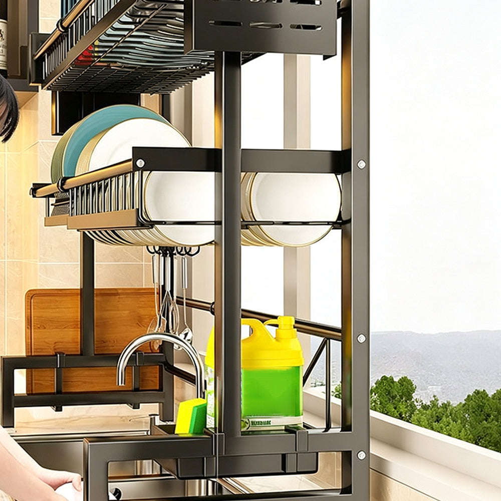 Over The Sink Dish Drying Rack Adjustable Large Capacity Stainless Steel Drainer with Cutlery Utensil Holders