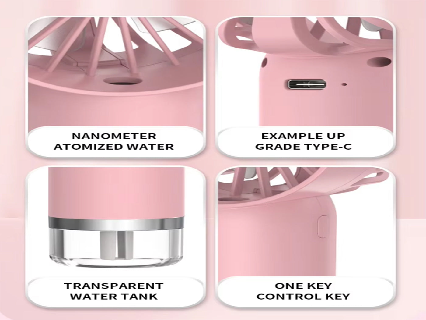 500mAh Rechargeable USB Portable Water Mist Handheld Fan