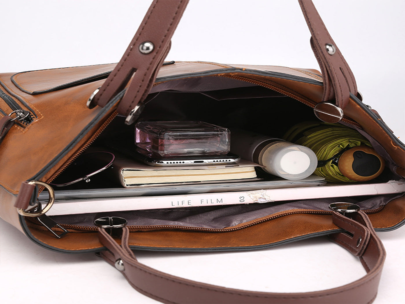Vintage Leather-Look Tote Handbag Crossbody Briefcase