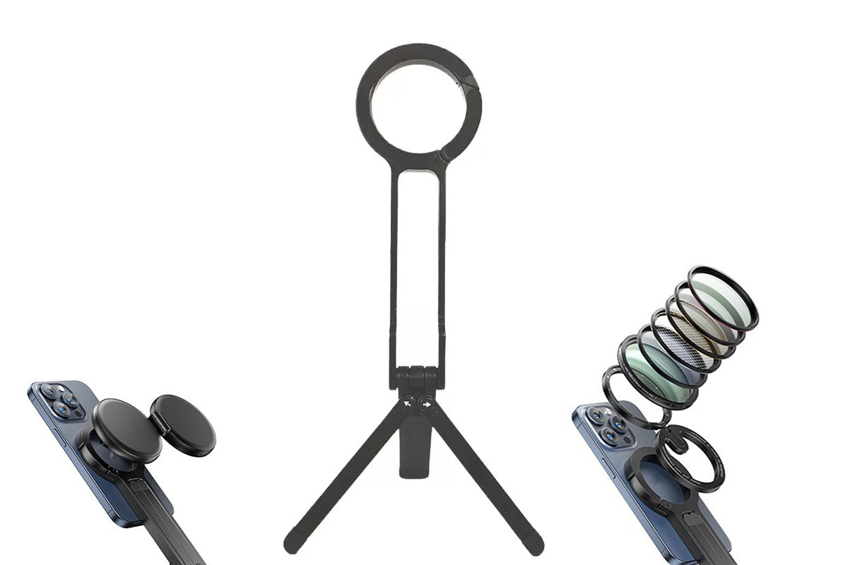 MagSafe Compatible Phone Stand with Spring Clip Foldable Tripod