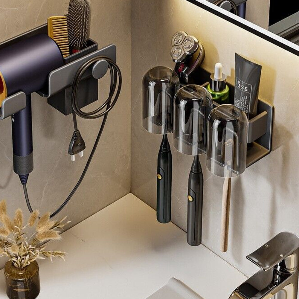 Space Metal Toothbrush Holder Wall Mounted Toothpaste Bathroom Rack with Cups