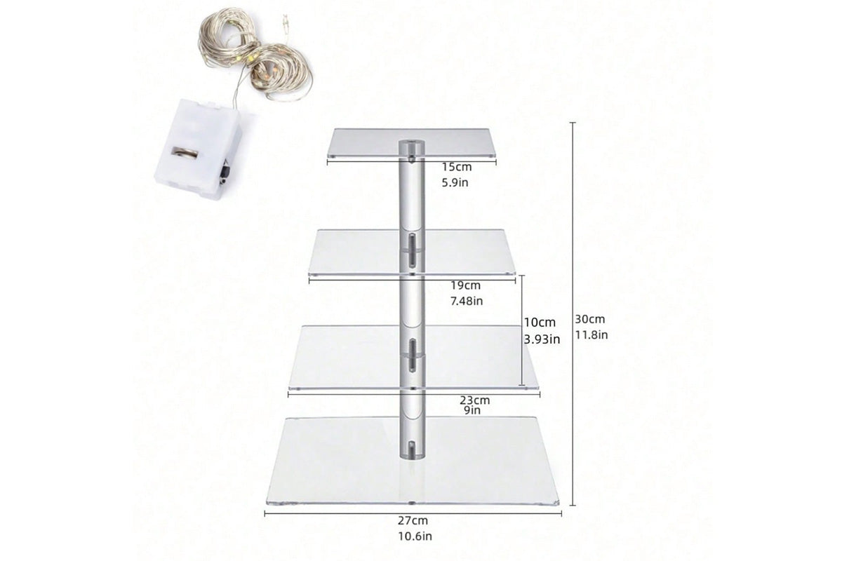 4-Tier Acrylic Cupcake Stand Display Tower with String Light
