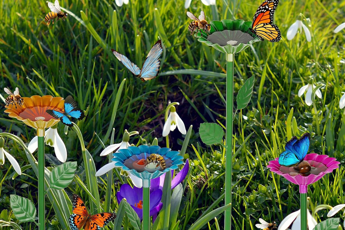 4PCS Bee Watering Station Metal Bee Water Feeder Colorful Bee Bath Bowl For Outdoor