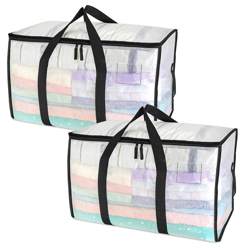2Pcs 69x35x38CM Oversized Moving Bag with Reinforced Handles Transparent Heavy-Duty Storage Tote