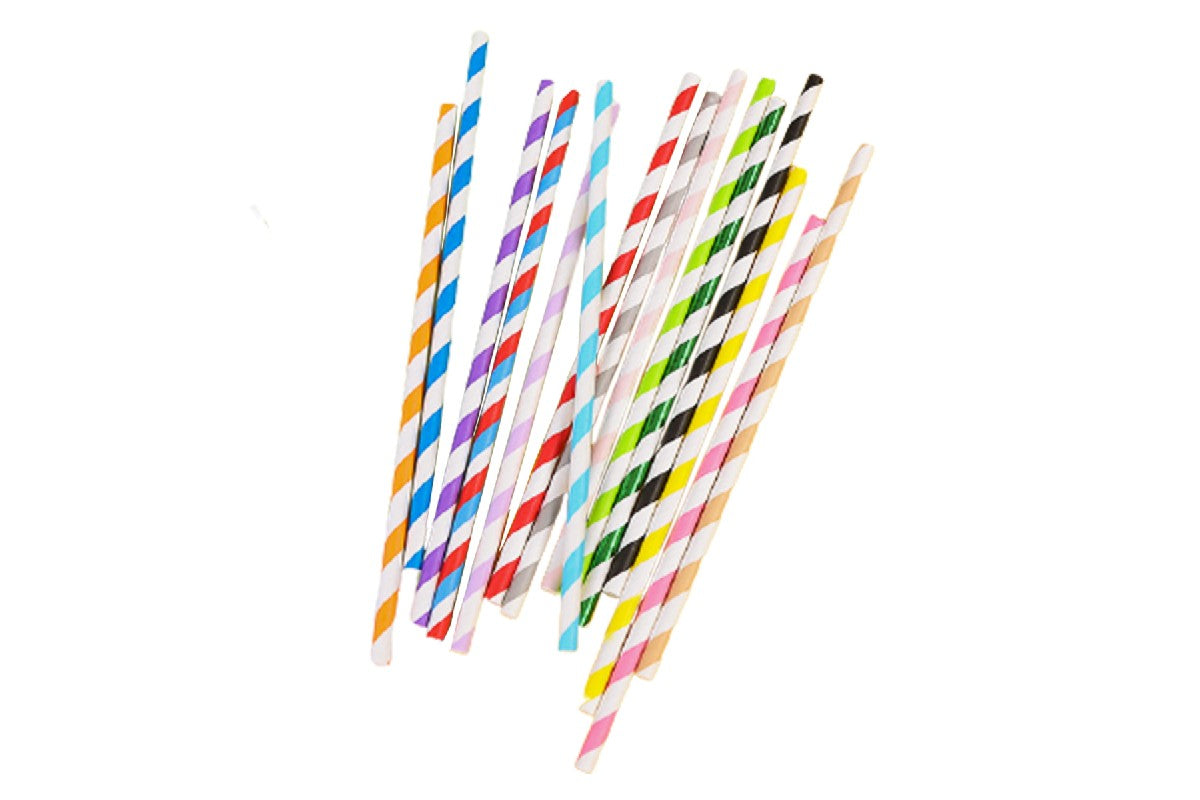 200 Pieces of Biodegradable Disposable Drinking Straws with Colourful Pattern