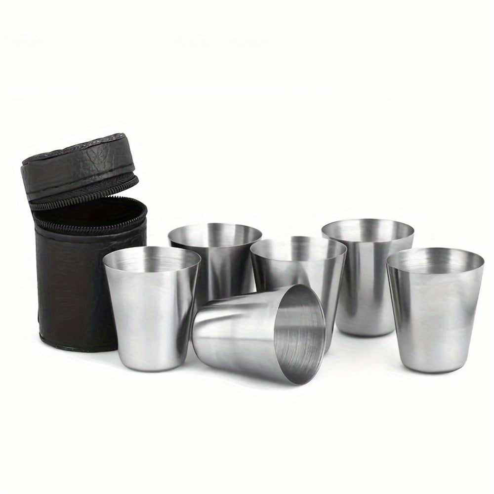 30ml Stainless Steel Shot Cup Set with PU Carry Pouch for Travel
