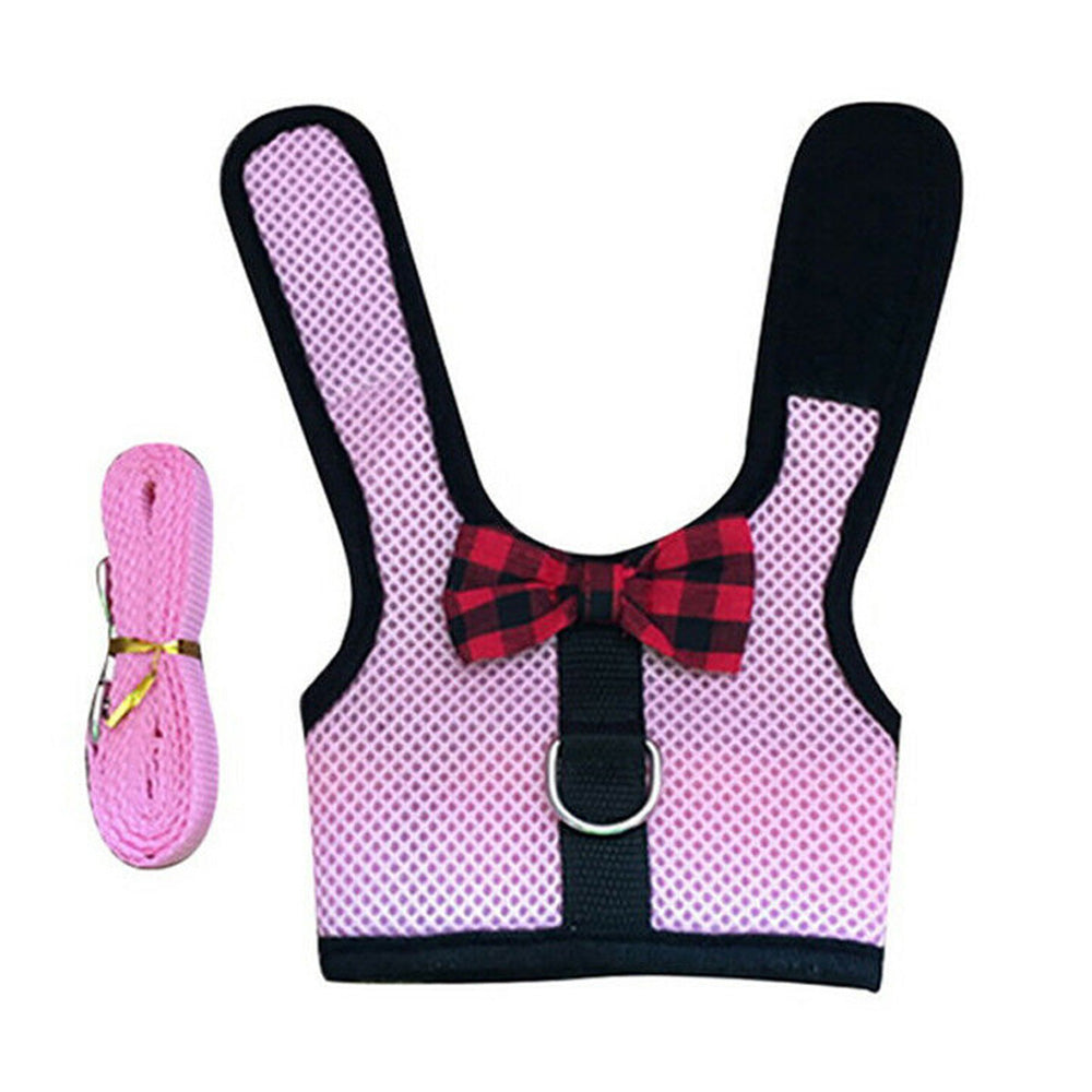 Rabbit Harness and Leash Set Adjustable Breathable Mesh Vest for Bunny Small Pets-Pink