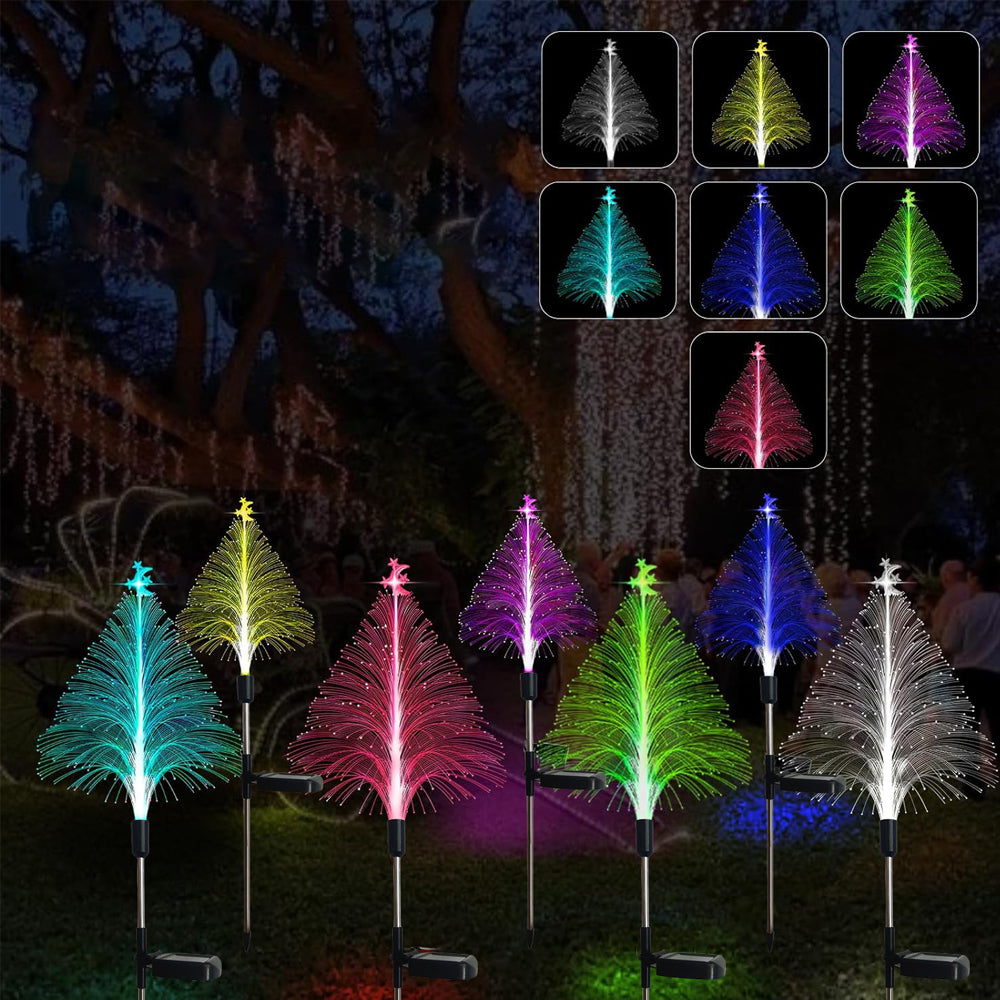 3Pcs  Christmas Trees Solar Lights Optic Fiber Lights-Moon Christmas