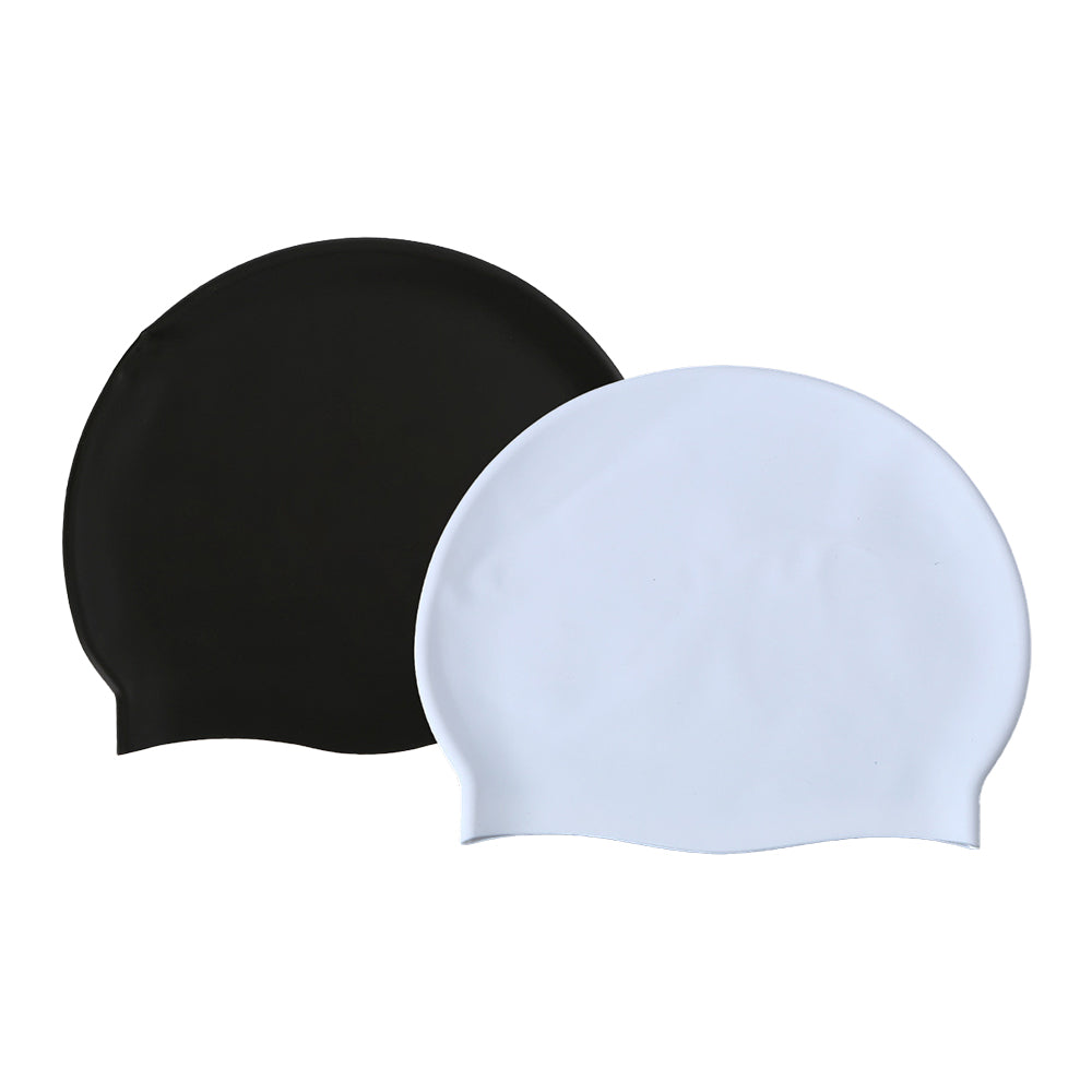 2Pcs Highly Elastic Silicone Swimming Cap Solid Color Water-resistant Ear Protection