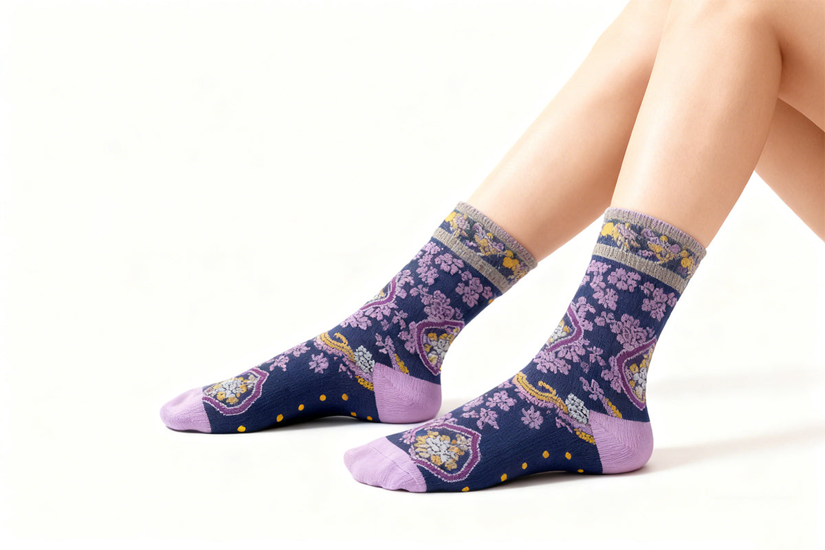 4 Pairs Women's Vintage Saturn Embroidered Retro Floral Socks
