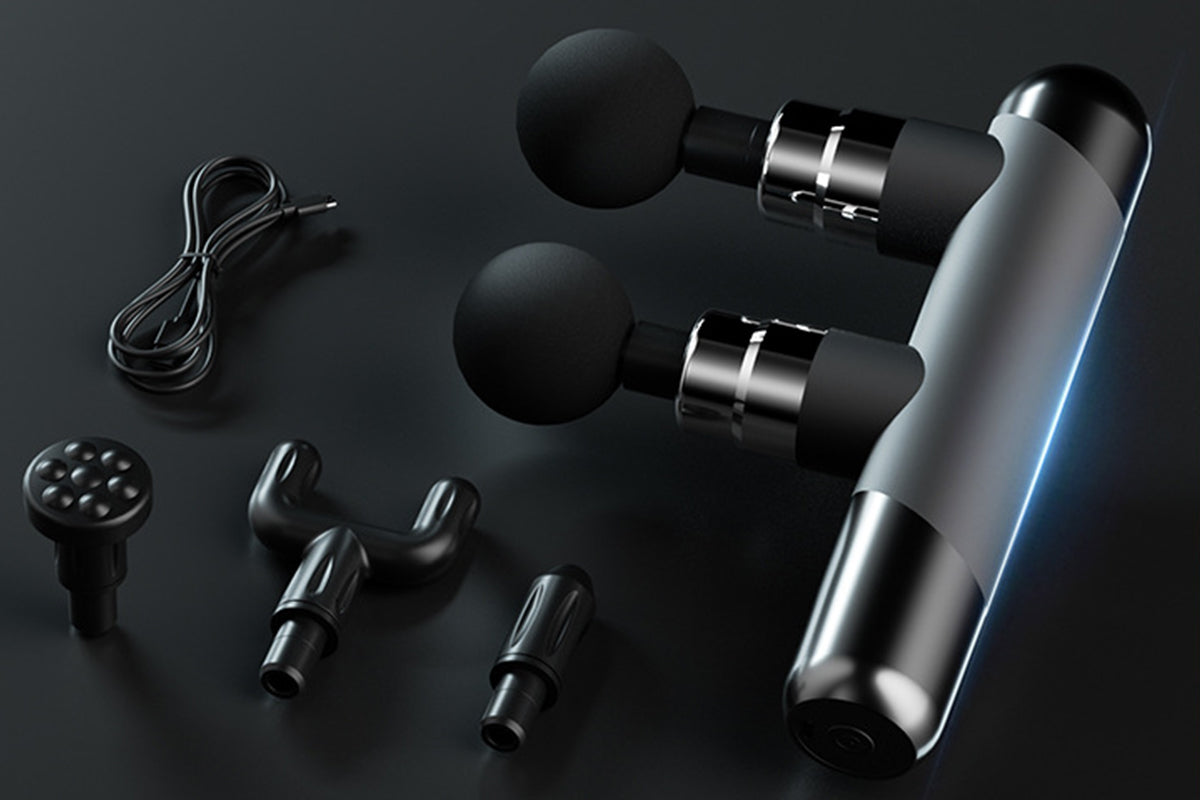 Dual Heads Massage Gun 6-Speed Deep Tissue Muscle Relax Massager with Extra 3 Pairs Replacement Heads