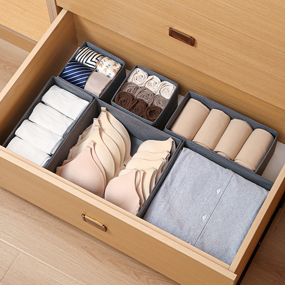6 Piece Foldable Nonwoven Drawer Organizer Bins in 3 Sizes with Zippers
