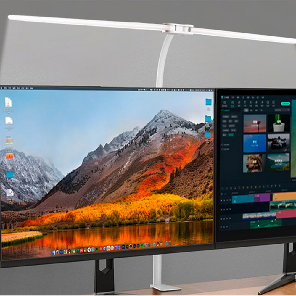 LED Clip Desk Lamp with Double Tube Gooseneck and Stepless Dimming