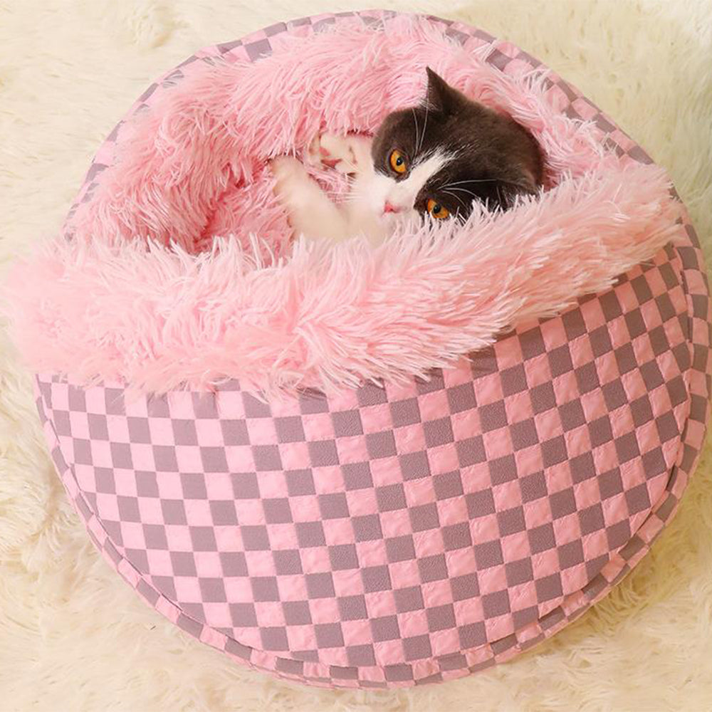 Plush Cushioned Hooded Winter Pet Bed