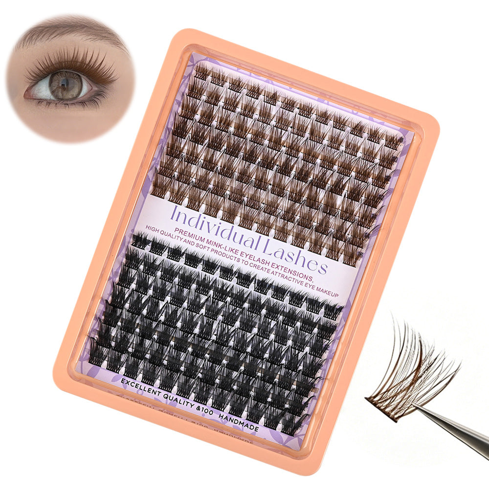 Dark Brown Natural Cluster Lashes DIY Fluffy Individual Reusable for Light Hair