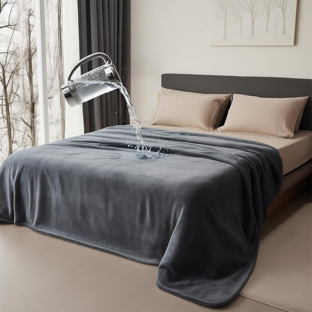 Water-Resistant Reversible Flannel Blanket Machine-Washable for Bed Sofa Camping-Grey