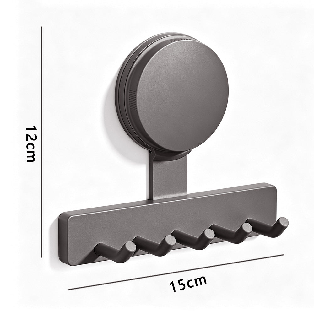 5 Hook Suction Cup Towel Rack Wall Mounted No Drill Bathroom Holder for Shower