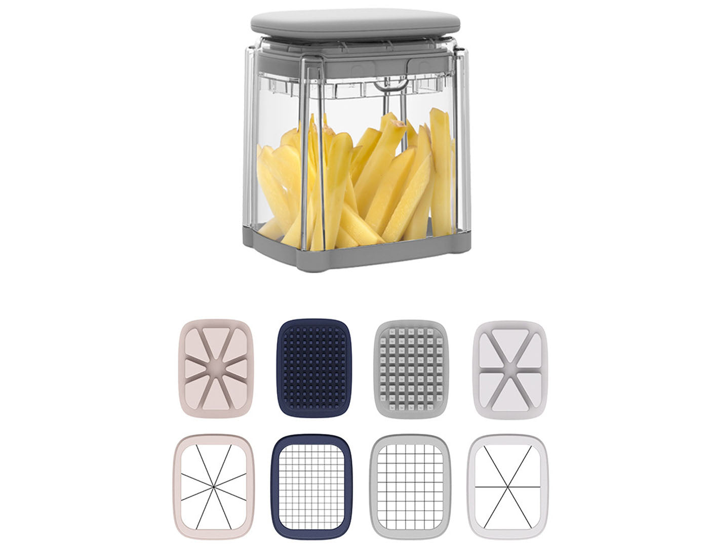 Vegetable Chopper with 4 Interchangeable Blades Press-Type Food Cutter with Container for Dicing