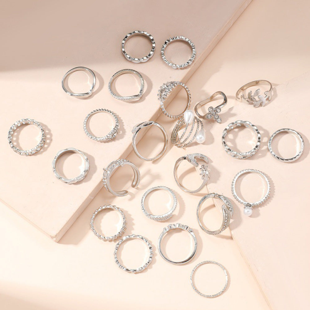 23Pcs Geometric Knuckle Ring Set Gold Silver Stackable Rings for Women