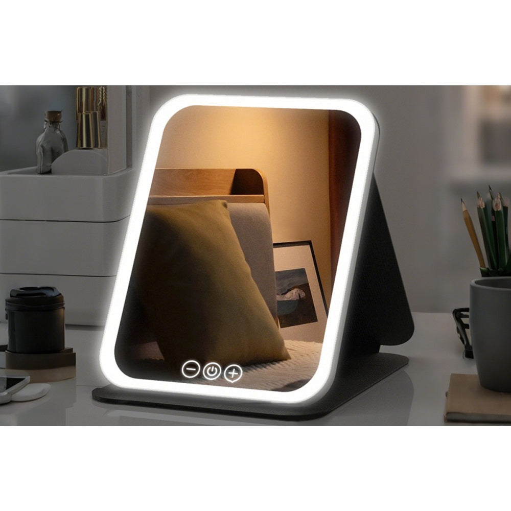 Fold LED Dimmable Makeup Mirror with 3 Colors Adjustable Light