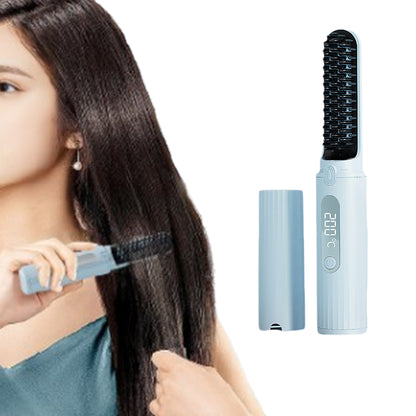 Portable Cordless Electric Hair Straightener Brush USB Rechargeable Heated Comb