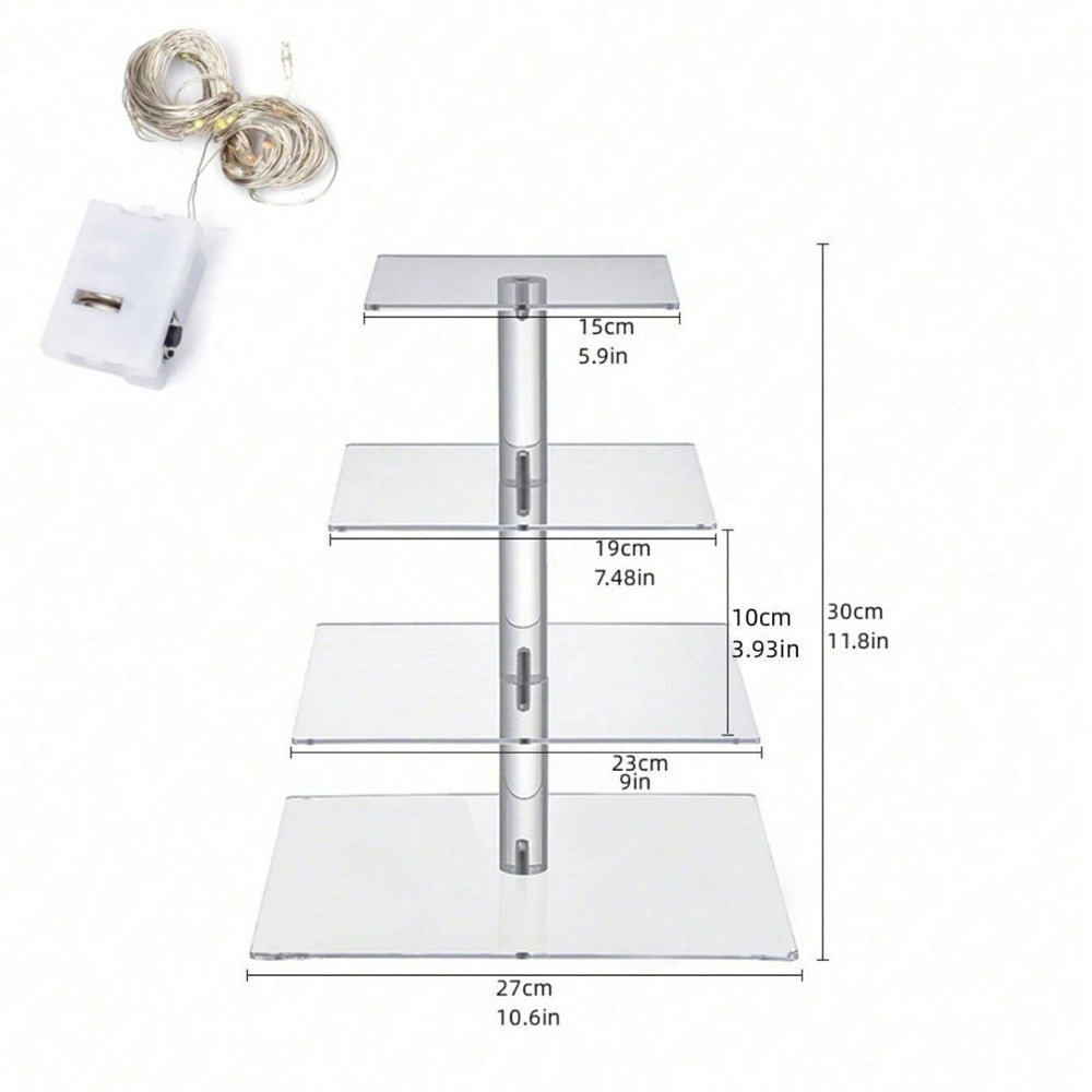 4 Tier Cupcake Stand Acrylic Tower Display with LED Light Holder for Party Decor