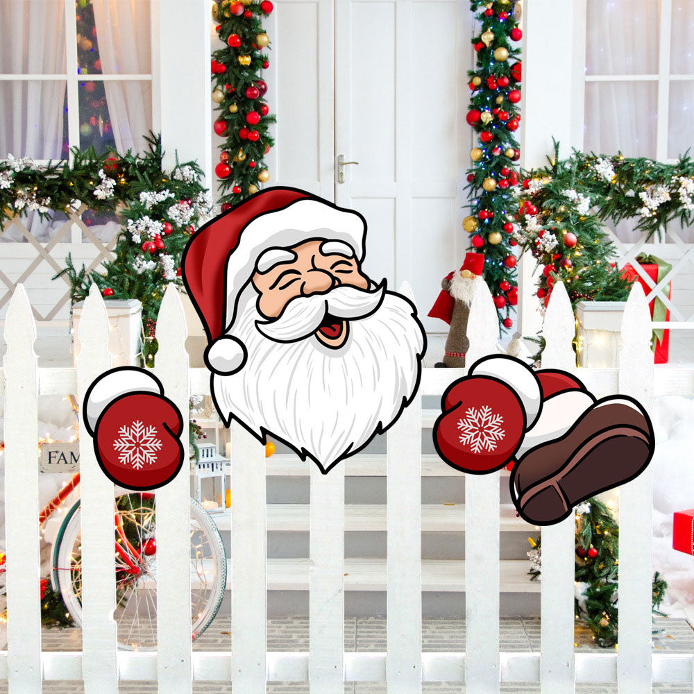 Outdoor Christmas Fence Peeker Decoration Santa Claus Xmas Garden Fence Sign