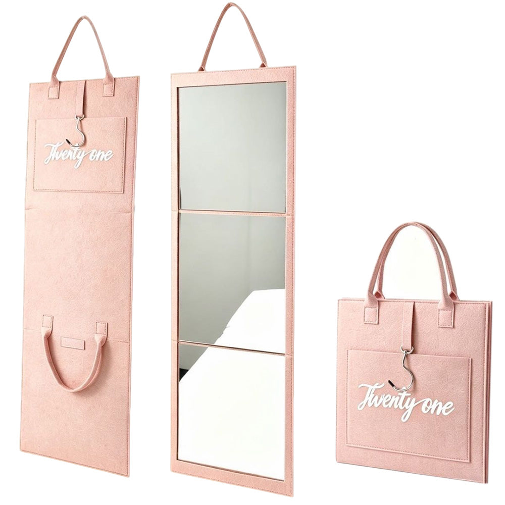 Portable Foldable Full Length Mirror with Handle Tri Fold Mirror for Makeup Dance Practice