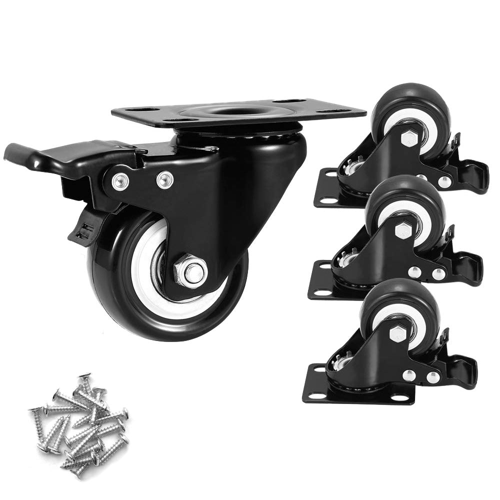 4 Pack 2 Inch Swivel Caster Wheels with Brakes for Cart Workbench and Shelf