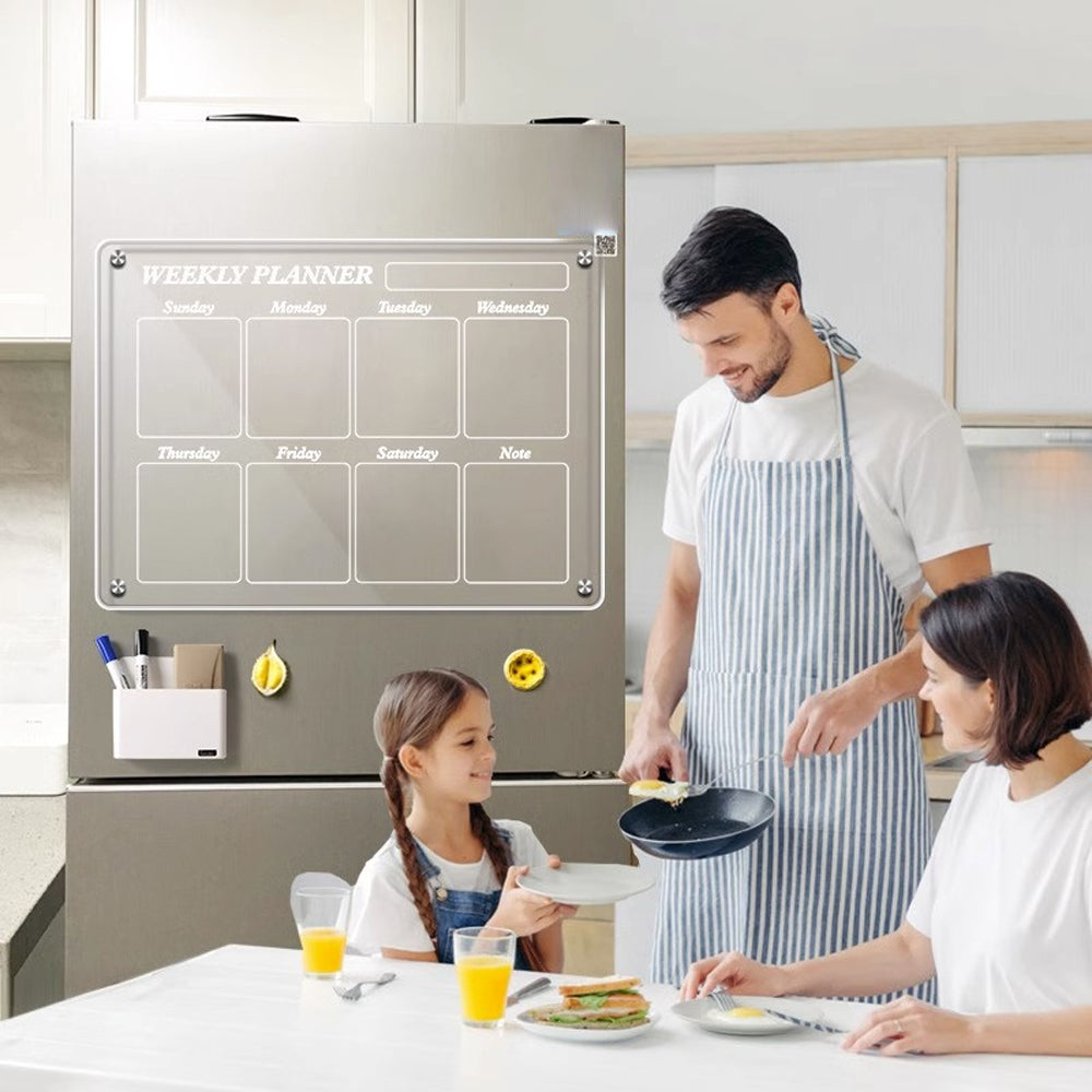 2Pcs 40x30cm Acrylic Magnetic Calendar for Fridge 5 Colorful Markers 1 Cleaning Cloth