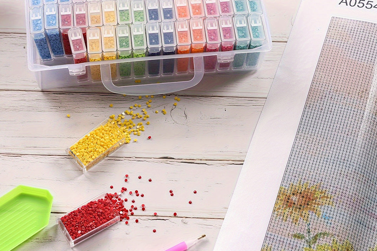 64-Compartment Storage Organizer Box for Diamond Painting Beads and Small Accessories