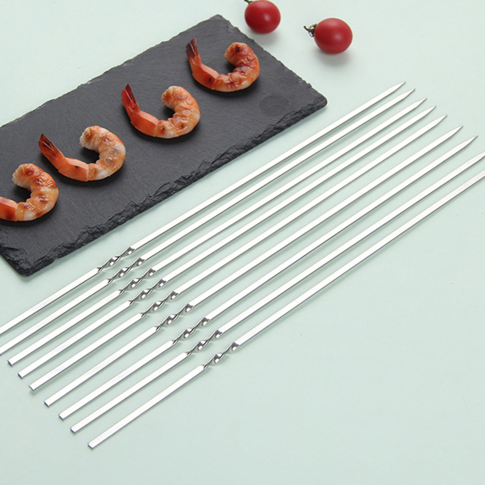 20 Pack 304 Stainless Steel BBQ Skewers Flat or Round Easy Clean