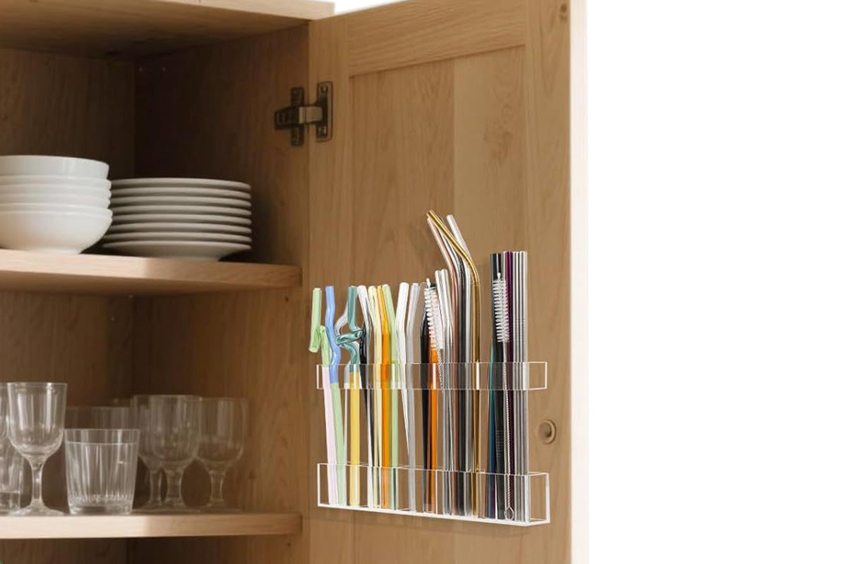 Straw Holder for Cabinet Door Reusable Straw Storage for Kitchen Cupboard
