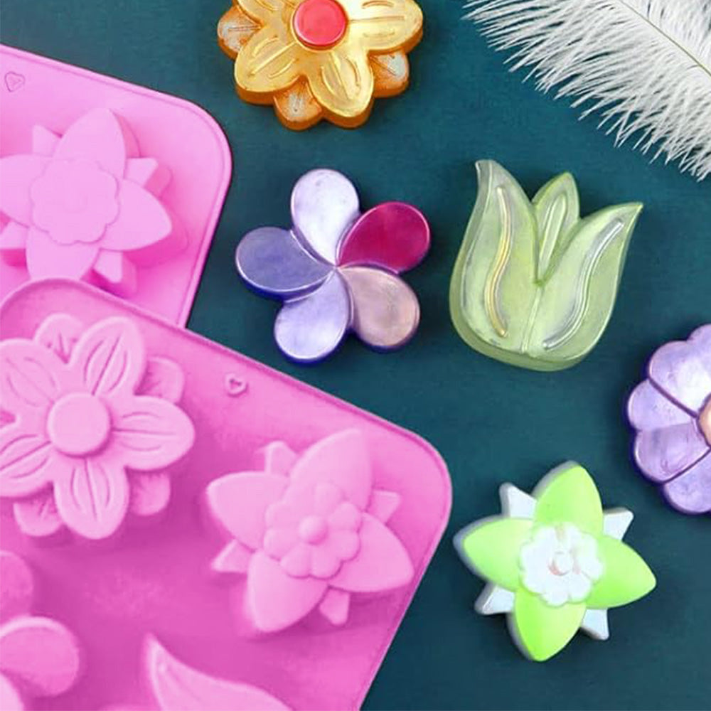 3 Pack Flower Soap Mold Silicone Baking Molds for Soap Chocolate Cake