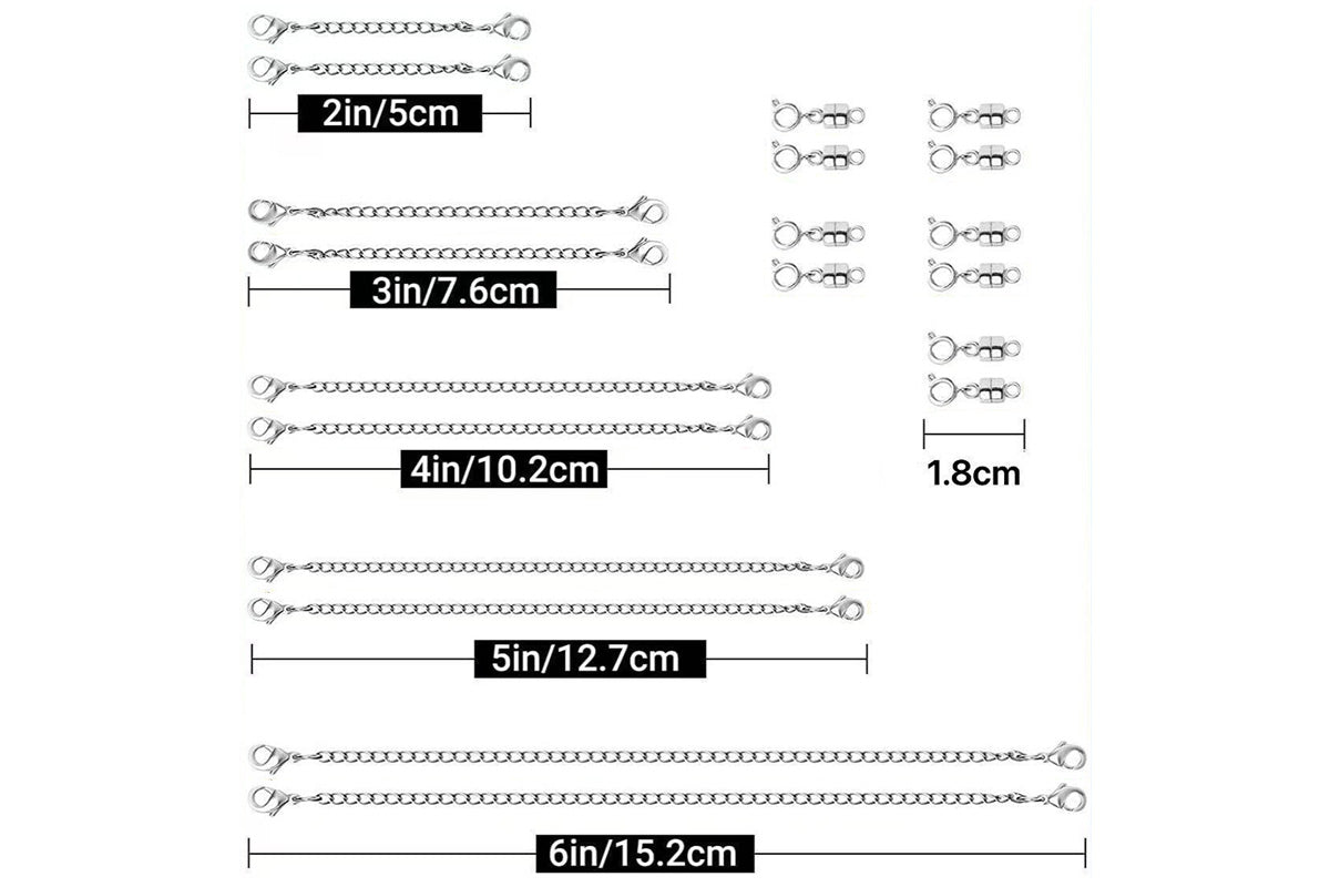 20-Piece Necklace Extender Set with Clasps for Jewelry and Bracelets