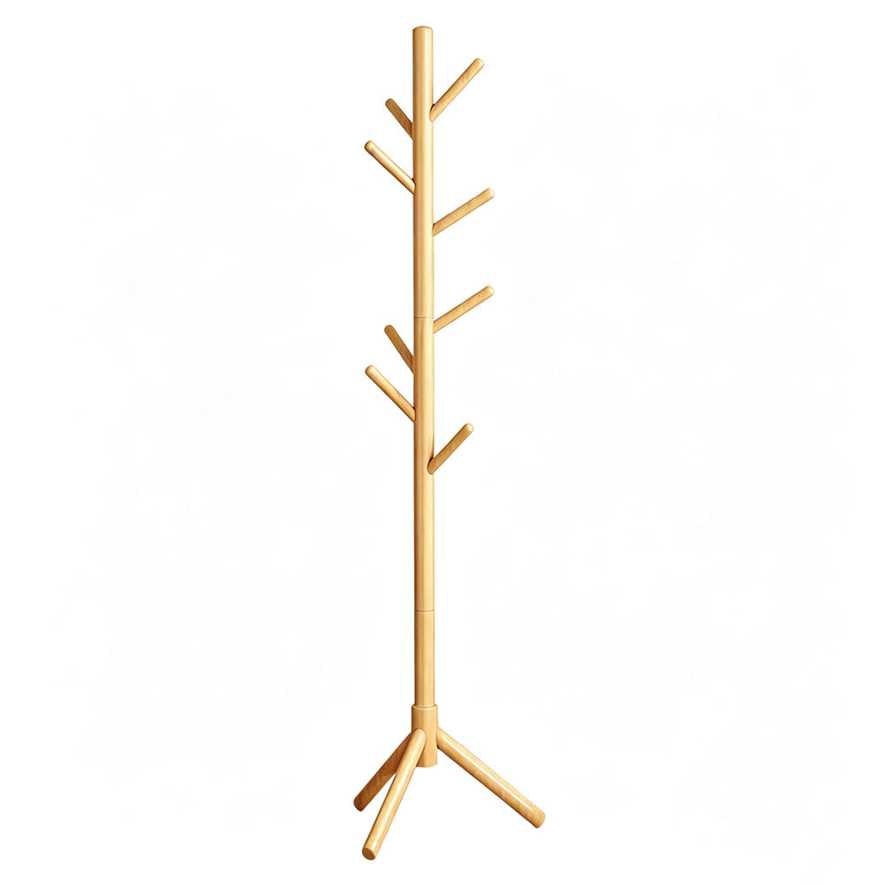 Solid Wood Freestanding Coat Rack with 8 Hooks Tripod Base for Bedroom Entryway
