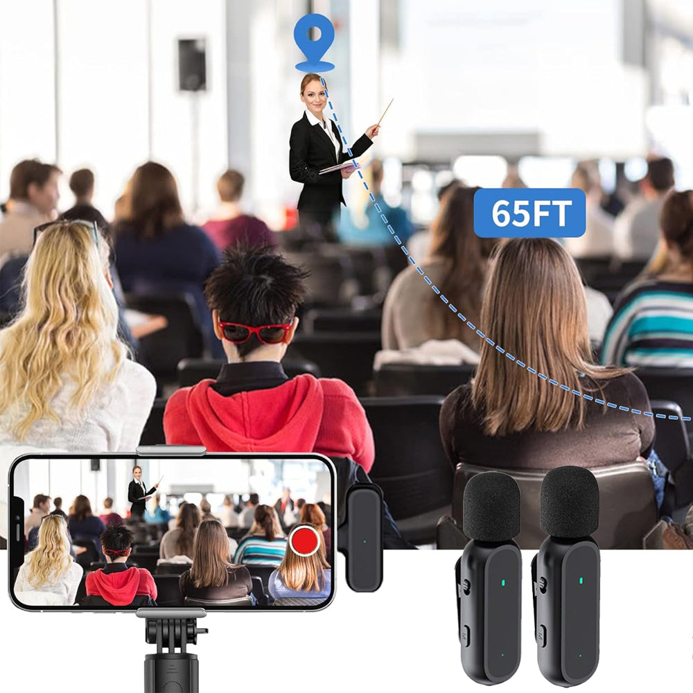 2Pcs Wireless Lavalier Microphone with Charging Case for Android iPhone iPad