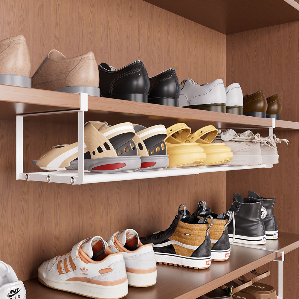 2 Pack Adjustable Shoe Shelf Space Saving Under Cabinet Shoe Rack for Closet White